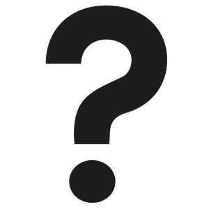 A black question mark on a white background.