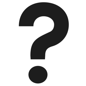 A black question mark on a white background.